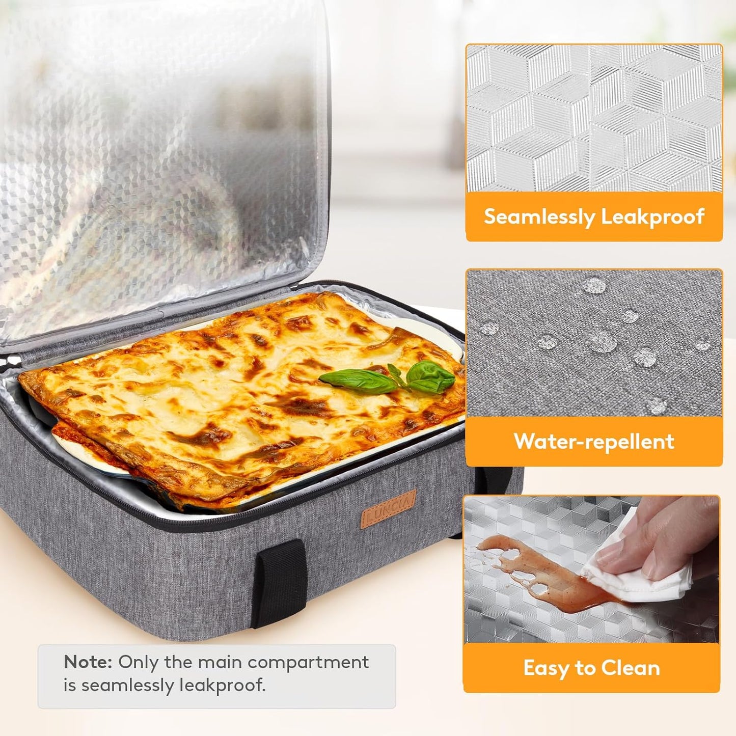 LUNCIA Insulated Single Decker Casserole Carrier, Lasagna Lugger Tote Keeps Food Hot or Cold, Thermal Lunch Bag for Potluck Parties, Picnic and Cookouts, Fits 9" x 13" Baking Dish, Black