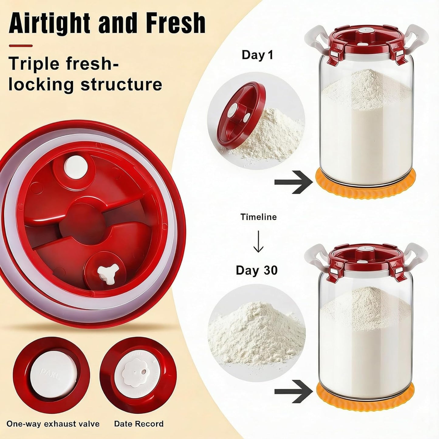 10L / 2.6 Gallon Glass Flour Storage Container with Airtight Lid & Handle, Large 10 lb Flour Canister, 20 lb Rice Jar, Wide Mouth Pantry Canister for Sugar, Pasta, Cereal