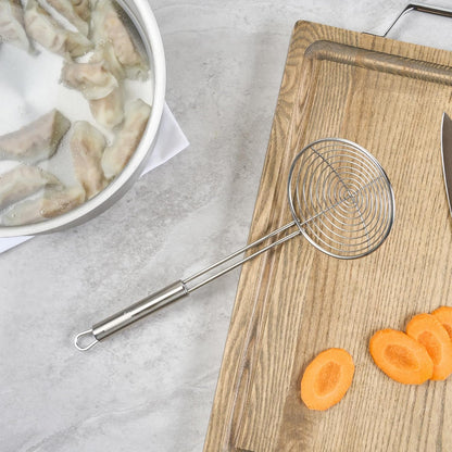 Restaurantware Stainless Steel Spider Skimmer - German Standard Wire Skimmer with Ergonomic Handle, Dishwasher Safe - Wire Strainer Pasta Spoon for Cooking & Frying