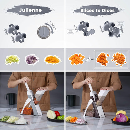 SUPMAKIN Safe Mandoline Slicer, Adjustable Vegetable Food Slicer and Chopper, Potato Fries Fry Cutter, Veggie Salad Chopper, New Kitchen Chopping Artifact Gifts 2026 (SliverGray)
