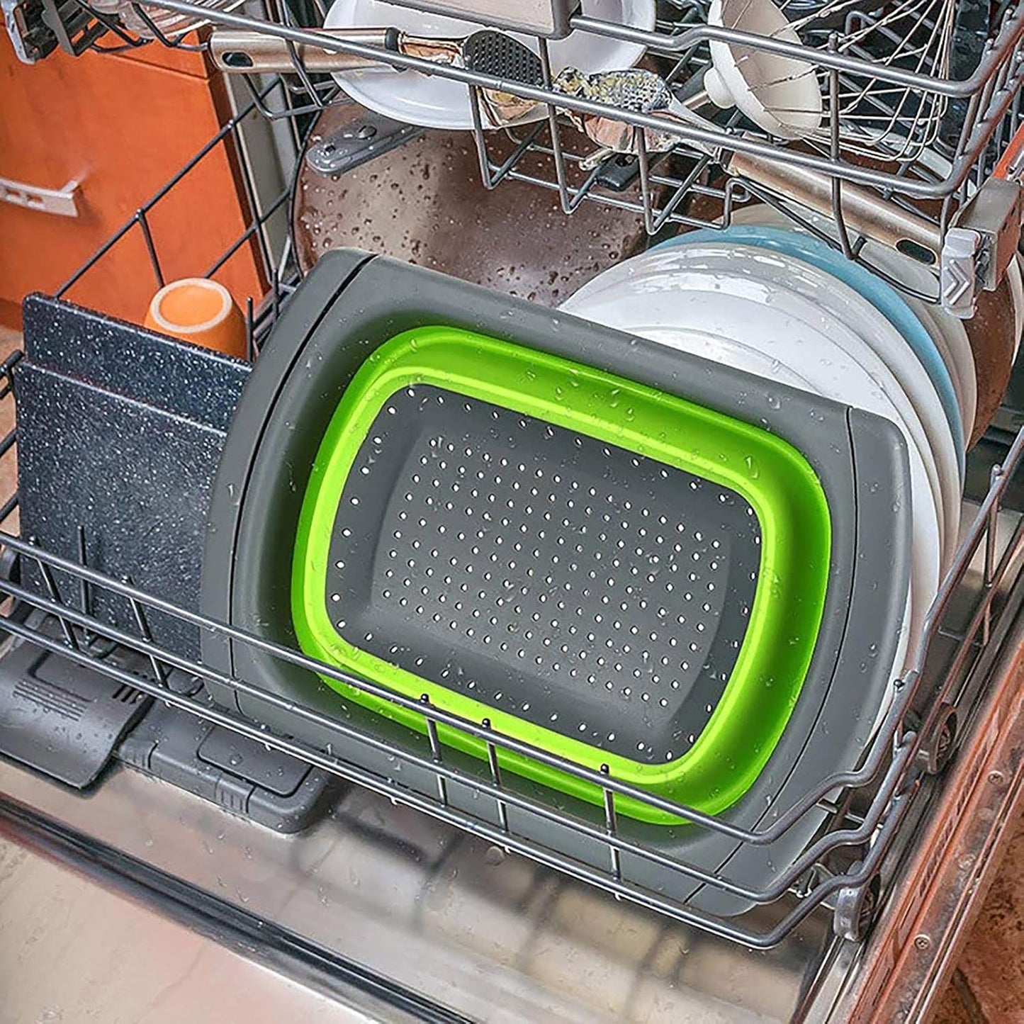 Collapsible Over-the-Sink Strainer - Expandable Colander with Extendable Handles, Space-Saving Kitchen Colander, Silicone Sink Strainer Basket, Adjustable Food Strainer, Dishwasher-Safe Colander