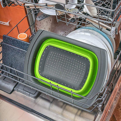 Collapsible Over-the-Sink Strainer - Expandable Colander with Extendable Handles, Space-Saving Kitchen Colander, Silicone Sink Strainer Basket, Adjustable Food Strainer, Dishwasher-Safe Colander