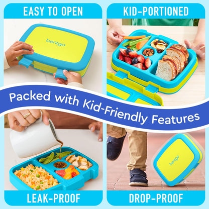 Bentgo Kids Bento-Style 5-Compartment Leak-Proof Lunch Box - Ideal Portion Sizes for Ages 3 to 7 - Durable, Drop-Proof, Dishwasher Safe, PFAS & BPA-Free & Made with Food-Safe Materials (Purple)