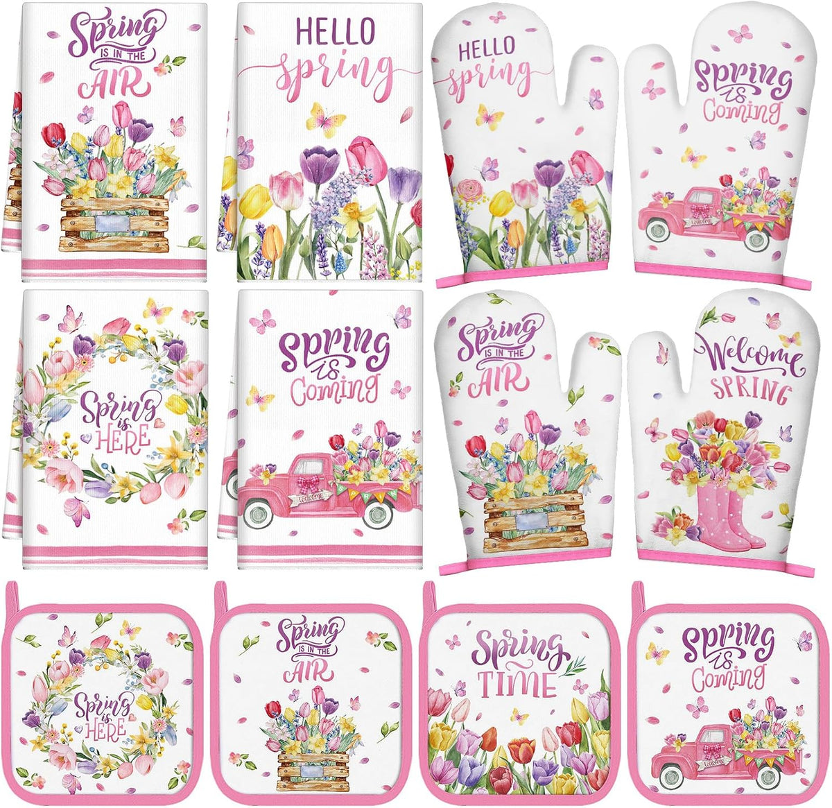 SiliFine 12 Pcs Fall Pumpkin Kitchen Towels Oven Mitts Pot Holders Set