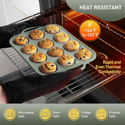 2 Packs 12 Cups Silicone Muffin Pan for Baking with Metal Reinforced Frame Regular Size Cupcake Pan Tray Egg Bites Silicone Cookie Molds Muffin Tin Tart Pans Sheet Set for Oven Dishwasher Safe