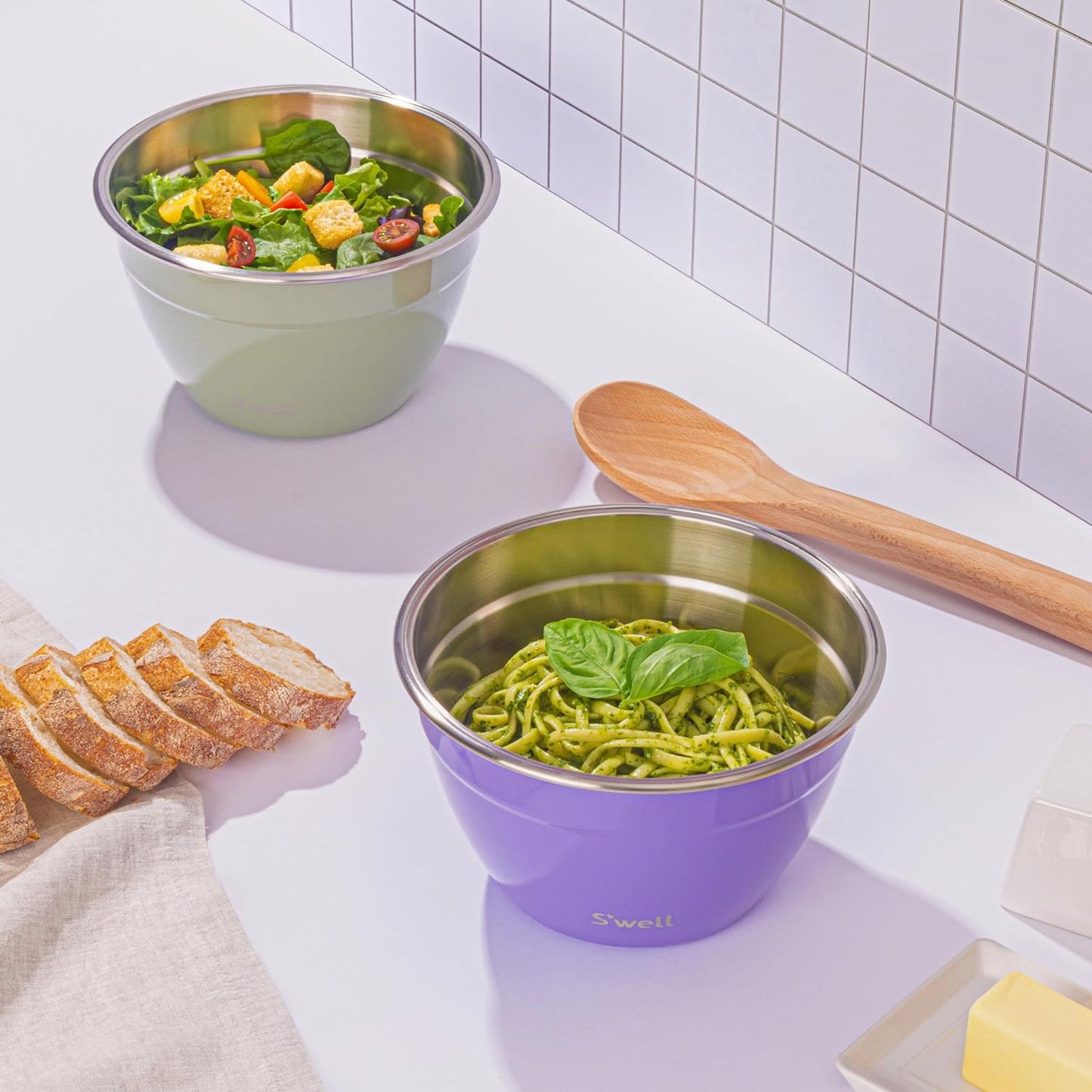 S'well Stainless Steel Salad Bowl Kit 64oz, Peacock Blue, Comes with 2oz Mini Canister and Removable Tray for Organization, Leakproof, Easy to Clean, Dishwasher Safe