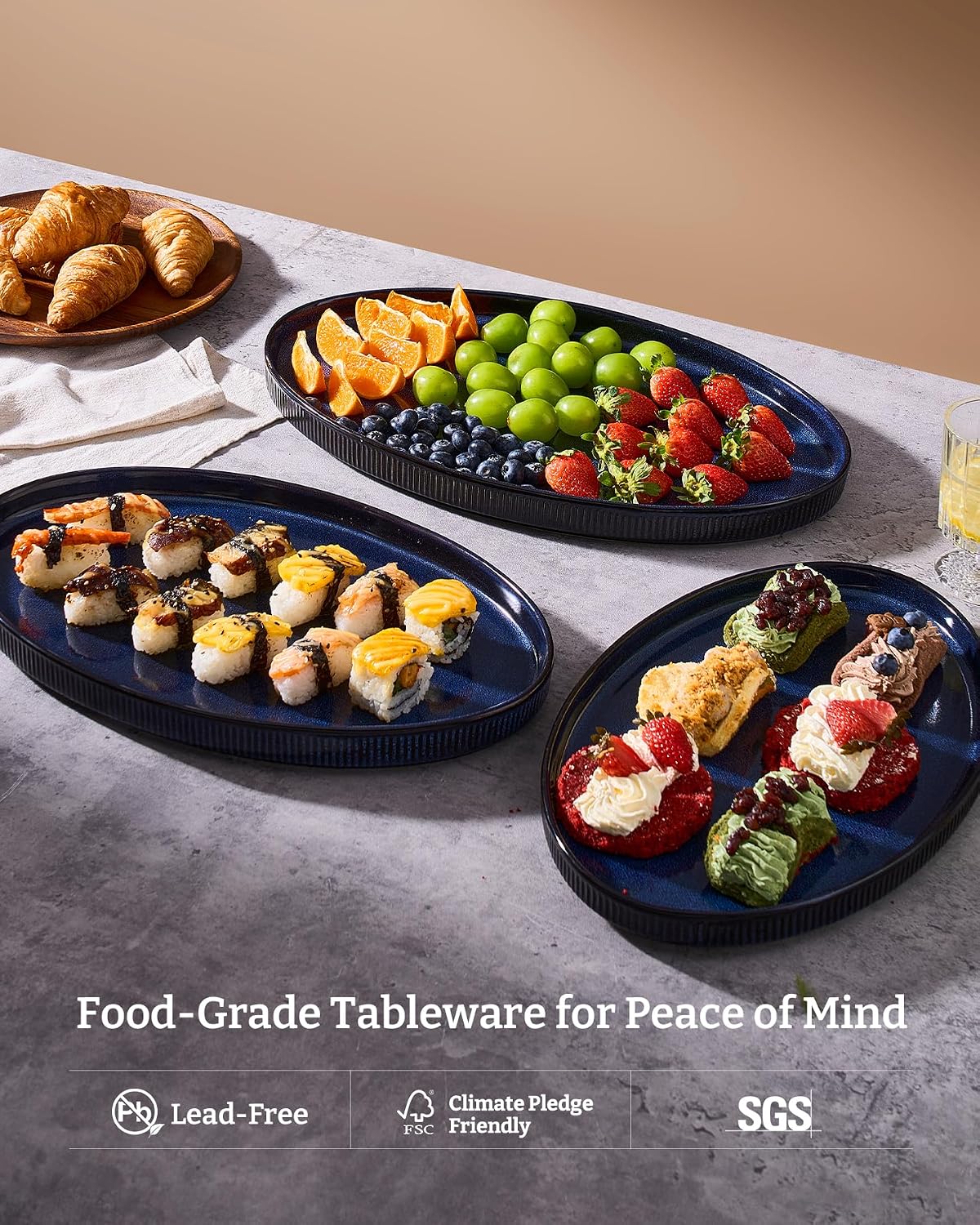 famiware Serving Platter, 16/14.6/12.9 Inch Serving Dishes for Entertaining, Party Serving Trays for Food, Buffet Oval Platters for Food, Large Plates for Bread Turkey Cheese Appetizer, Matte White