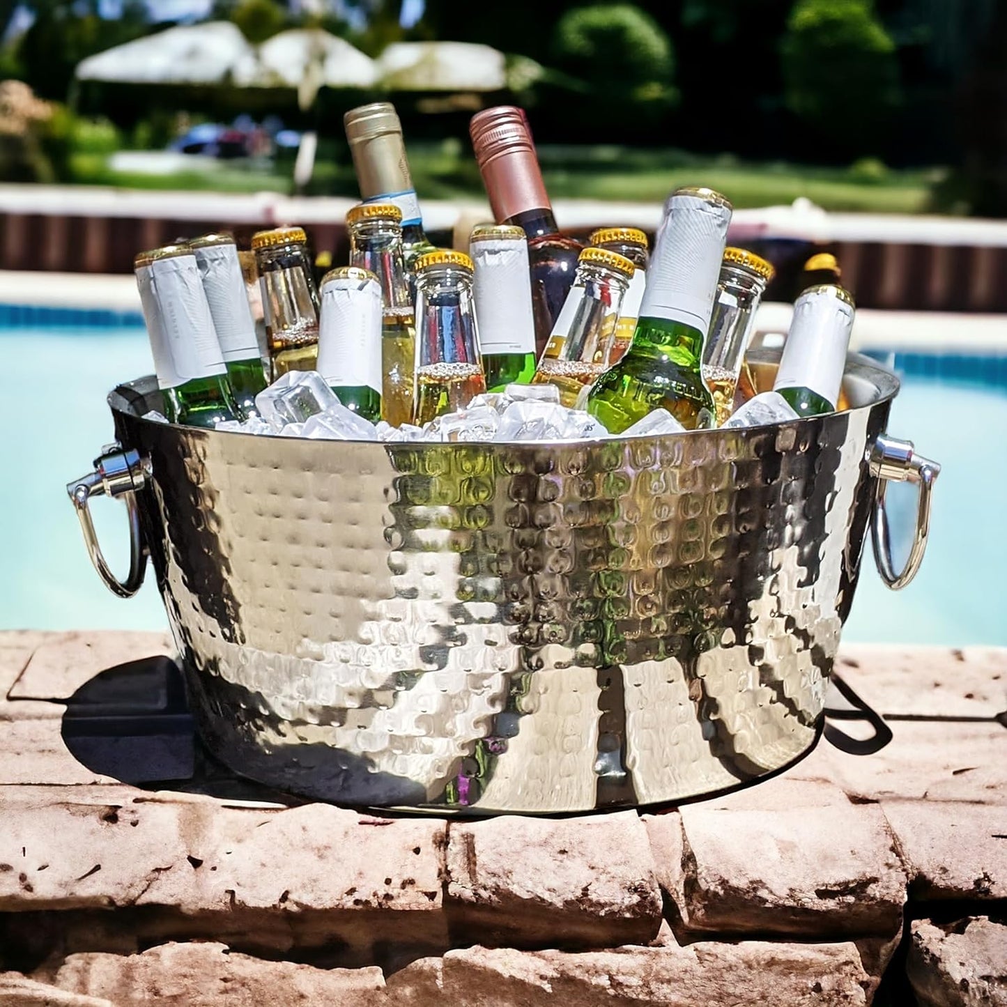 Insulated Stainless Steel Large Ice Bucket with Lid for Parties, Anchored Metal Ice & Beverage , Champagne Bucket for Extended Chill - 12-Quarts