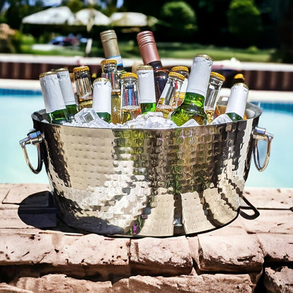Insulated Stainless Steel Large Ice Bucket with Lid for Parties, Anchored Metal Ice & Beverage , Champagne Bucket for Extended Chill - 12-Quarts