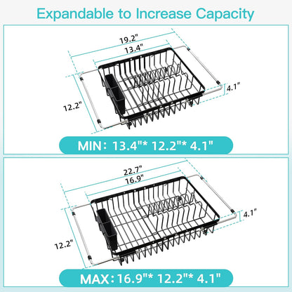 JASIWAY Dish Drying Rack in Sink, Expandable Stainless Steel Dish Drainers for Kitchen Counter, Dish Dryer Rack for Inside Sink, Over The Sink Dish Racks with Utensil Holder, Silver