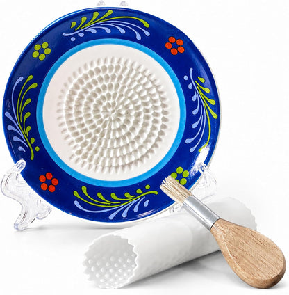 Handcrafted Ceramic Garlic Grater Plate, Ocean Blue