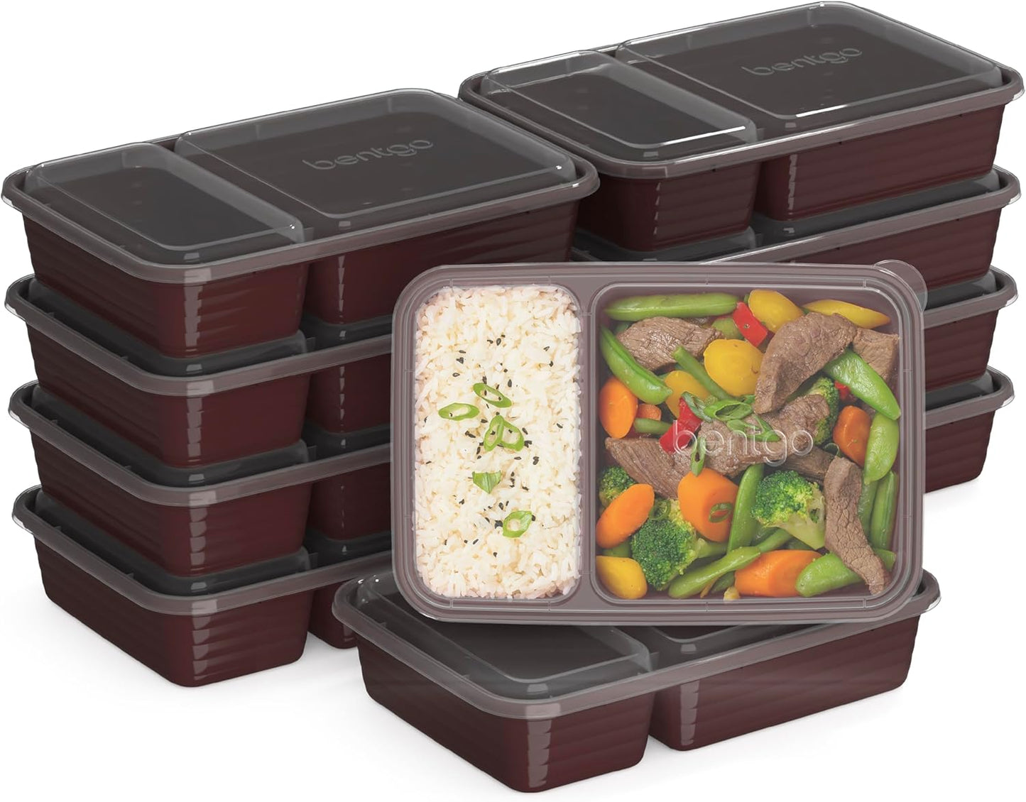 Bentgo Prep - 20-Piece 2-Compartment Reusable Meal Prep Containers with Lids, PFAS & BPA Free Materials, Durable, Microwave, Freezer, & Dishwasher Safe To Go Food Storage (Rose Gold)