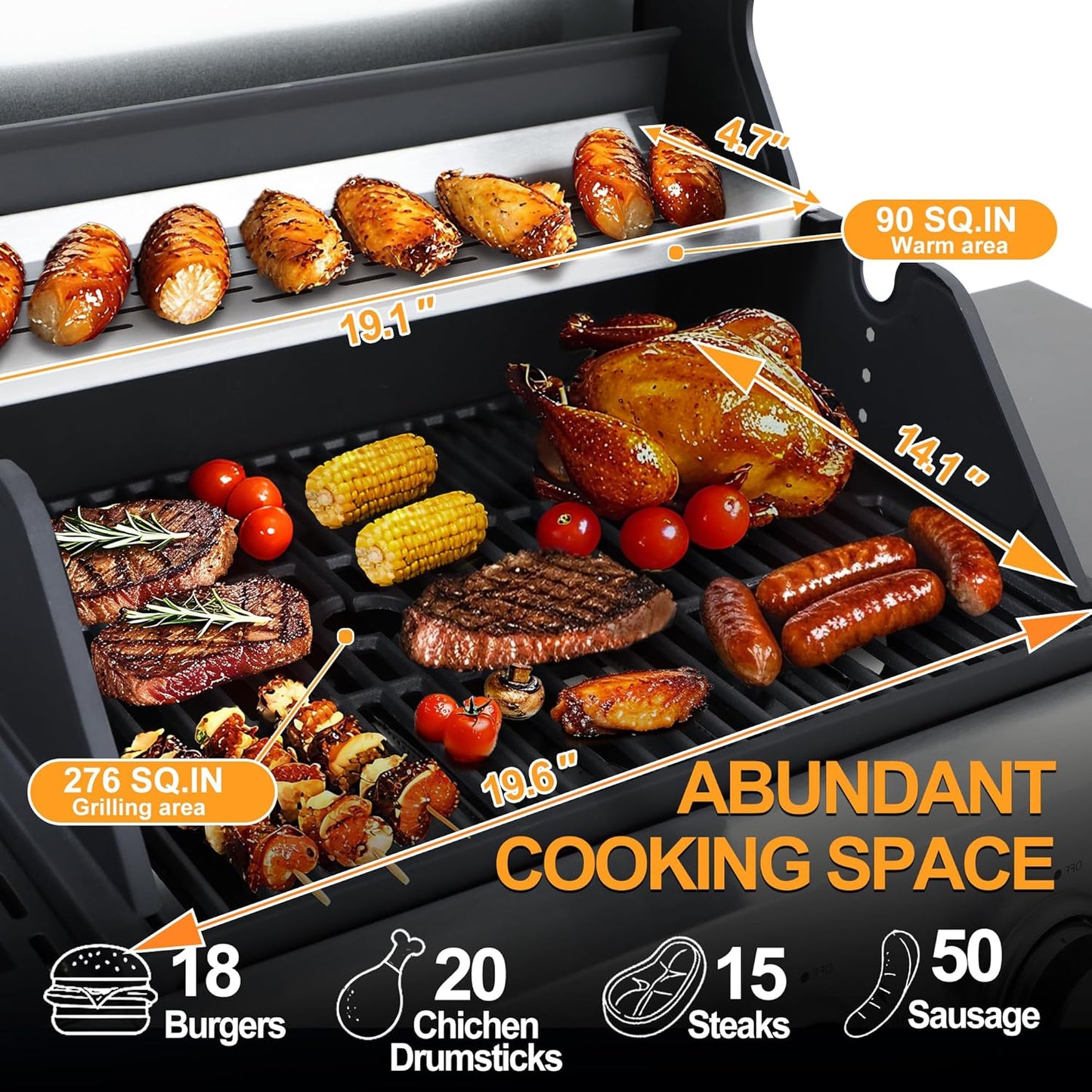 69000 BTU Output Propane Gas Grill with Side Burner and 6 Main Burners - Double-layer Stainless Steel Lid, Cast Iron Grids and Plate, Easy-Clean Grease Management for Perfect BBQs