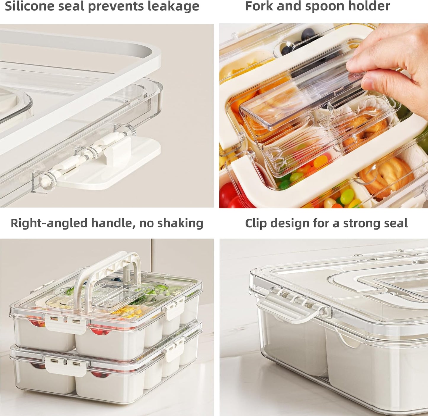 Snackle Box Container with Lid and Handle – Divided Serving Platters for Candy, Fruit, and Treats – Portable and Versatile Snackle Box