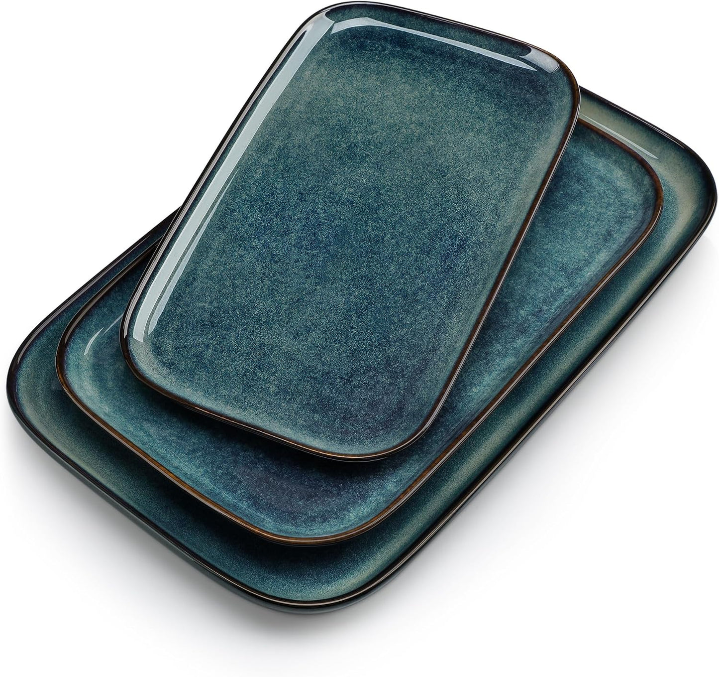 vancasso Stern Serving Platters Set of 3, 15/13/ 11 Inches Rectangular Serving Plates, Blue Serving Trays for Entertaining, Party