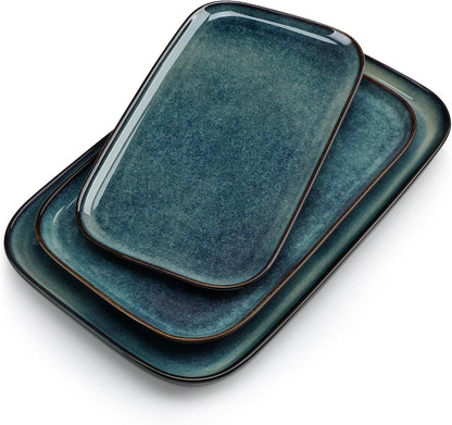 vancasso Stern Serving Platters Set of 3, 15/13/ 11 Inches Rectangular Serving Plates, Blue Serving Trays for Entertaining, Party