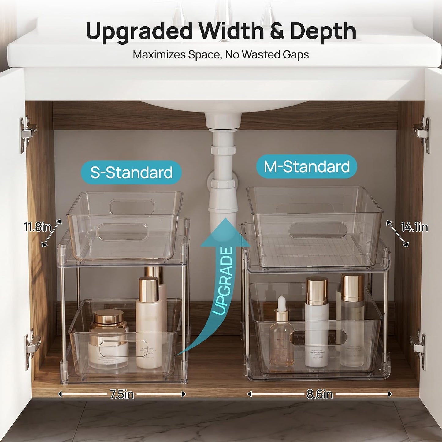 Vtopmart 4 Pack Bathroom Under Sink Organizers Organizer, 2 Tier Clear Pull-Out Organization (S-Standard)