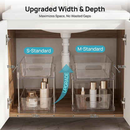 Vtopmart 4 Pack Bathroom Under Sink Organizers Organizer, 2 Tier Clear Pull-Out Organization (S-Standard)