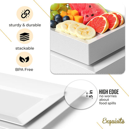 Exquisite Plastic Serving Trays For Party - 40 Pcs 7.5 Inch White Serving Platters, Plastic Trays For Food, White Tray, Food Tray Disposable Platters For Parties, Catering & Buffet