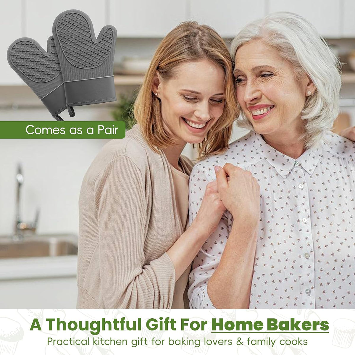 Silicone Oven Mitts,Heat Resistant, Oven Gloves with Soft Lining,Universal Fit Heat Resistant Kitchen Gloves for Baking, BBQ, Cooking and Grilling (Khaki)