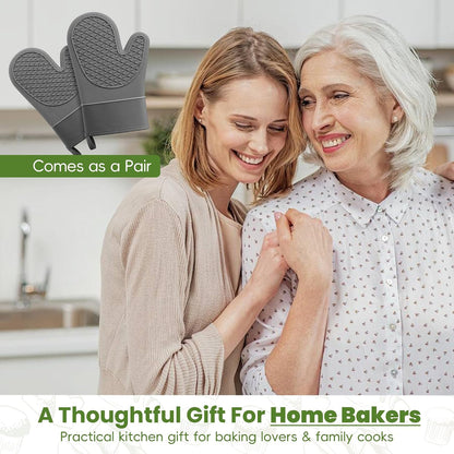 Silicone Oven Mitts,Heat Resistant, Oven Gloves with Soft Lining,Universal Fit Heat Resistant Kitchen Gloves for Baking, BBQ, Cooking and Grilling (Khaki)