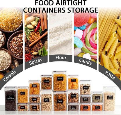 15PC Pantry Storage Containers, Airtight Food Storage Containers with Lids, BPA Free Kitchen and Pantry Organization and Storage Set for Pasta, Dry Food, Flour and Sugar, Cereal