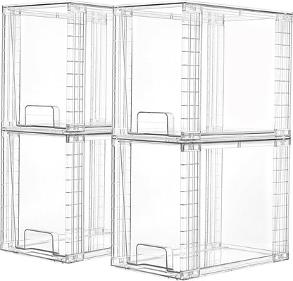 Vtopmart 4Pack Large Stackable Pantry Storage Drawers, Clear Organizer Bins with Handles, Acrylic Drawer Organizers for Kitchen, Pantry, Bathroom Undersink, Cabinet Organization and Storage