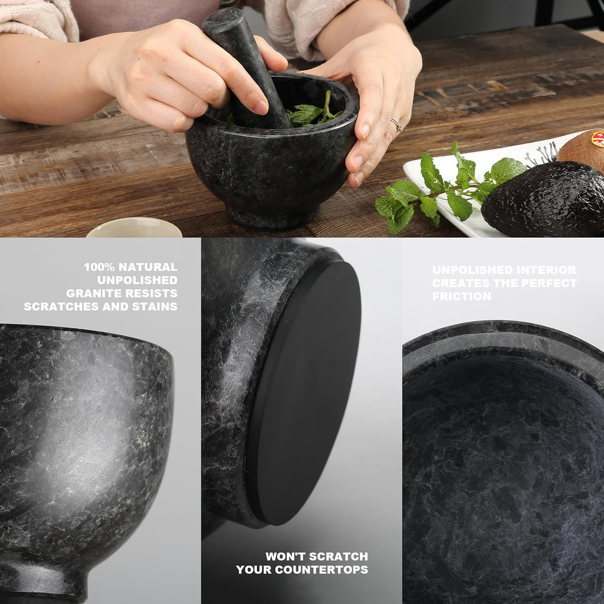 Koville Luxury Marble Mortar and Pestle Set, 7"-4cups Grinder Bowl for Guacamole, Salsa, Pill Crusher, Spice, Herb, Garlic, Nut, Heavy Duty Grinder for Kitchen