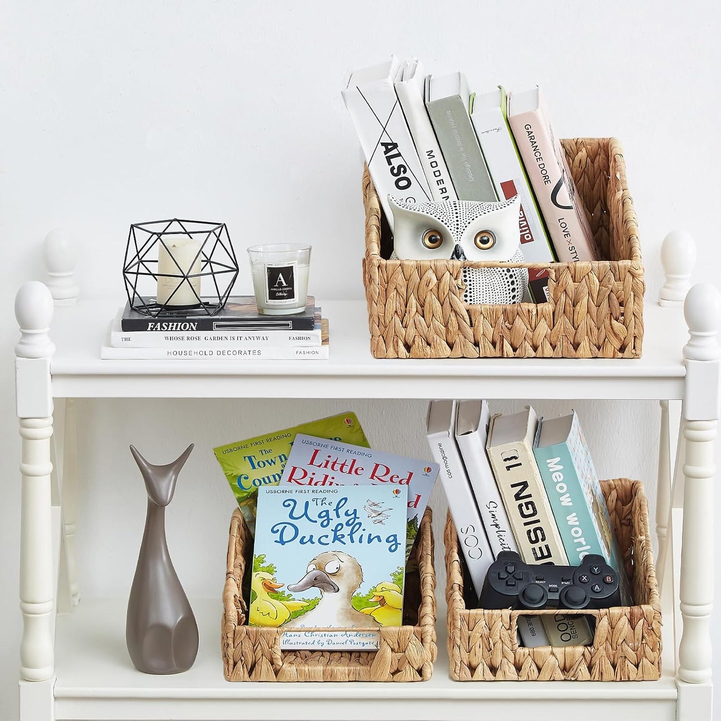 Vagusicc Wicker Storage Baskets for Organizing, 3-pack Hand-Woven Wicker Baskets with Built-in Handles, Water Hyacinth Storage Baskets for Shelves Storage, Small Pantry Baskets Kitchen Organizers