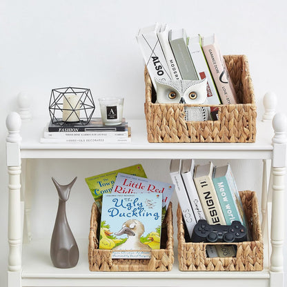 Vagusicc Wicker Storage Baskets for Organizing, 3-pack Hand-Woven Wicker Baskets with Built-in Handles, Water Hyacinth Storage Baskets for Shelves Storage, Small Pantry Baskets Kitchen Organizers