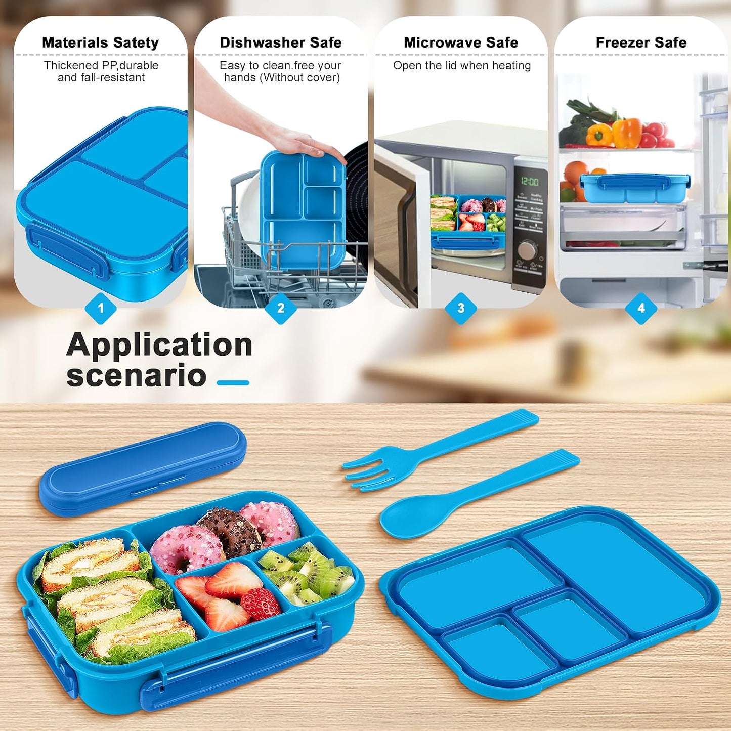 Amathley Lunch Box Kids,Bento Box Adult,Leakproof Lunch Containers for Adults/Kids/Toddler,1200ML-4 Compartments bento Lunch box with Utensil,Microwave & Dishwasher & Freezer Safe (Pink Berry)