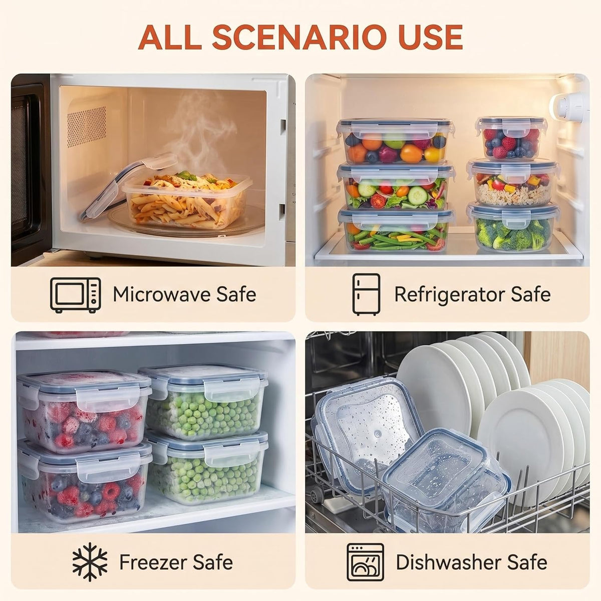Food Storage Container Set, 50 Piece, Clear Plastic, Airtight Leak-Proof Lids, Meal Prep and Kitchen Organization