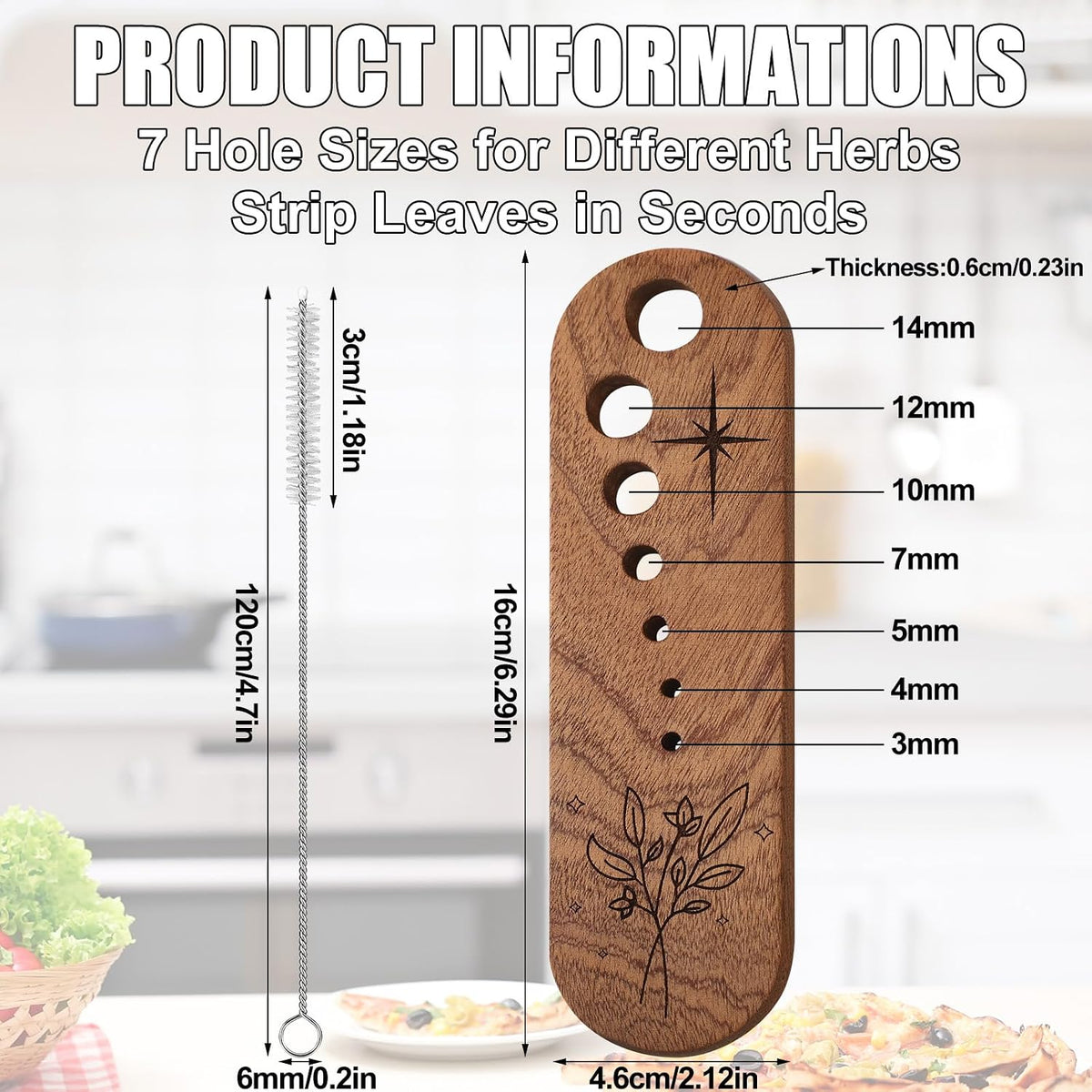 Lemonroad 2 Pcs Wooden Herb Stripper, 7 Hole Leaf Separator Tool
