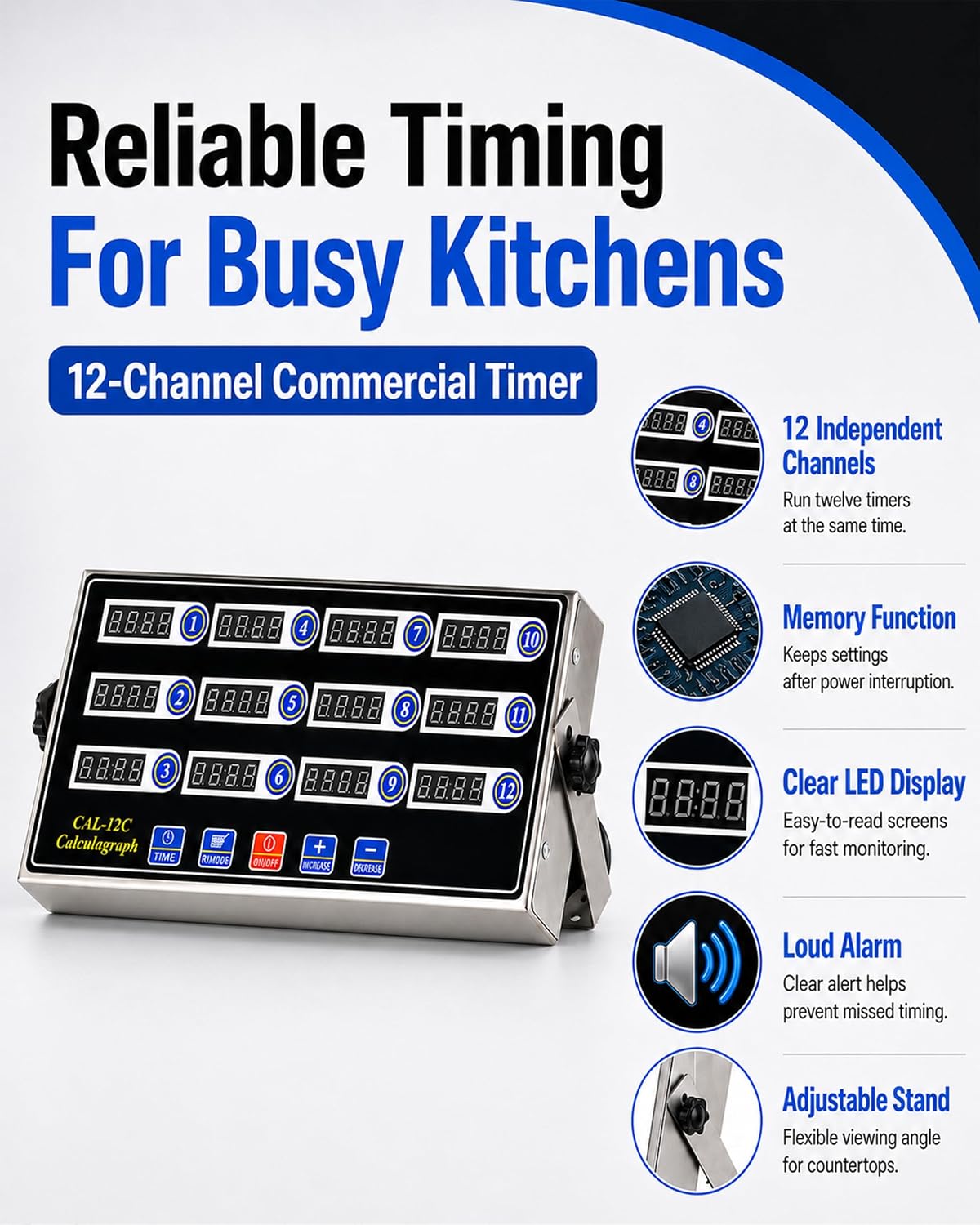 Commercial 8 Channels Digital Kitchen Timer, Calculagraph Fry Timer