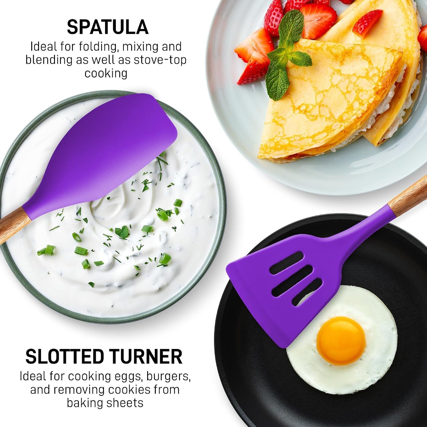 Zulay Kitchen Utensils Set Non-Stick Silicone Cooking Utensils Set with Authentic Acacia Wood Handles - 5 Piece Silicone Utensil Set - Kitchen Utensils Set with 464°F Heat Resistance - Gray