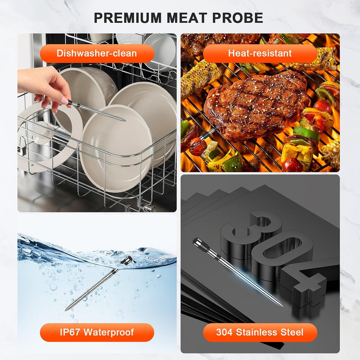 800FT Wireless Meat Thermometer Digital for Grill Smoker BBQ