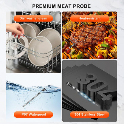 800FT Wireless Meat Thermometer Digital for Grill Smoker BBQ