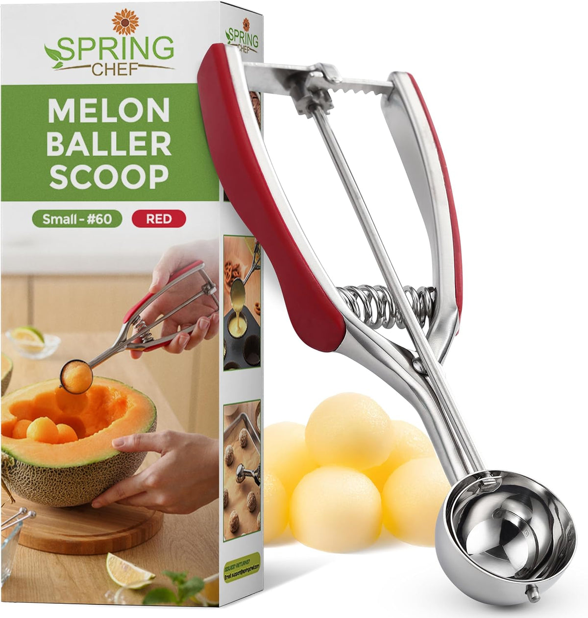 Spring Chef Extra Large Stainless Steel Cookie Scoop, #10, 5.5 Tbsp, Black