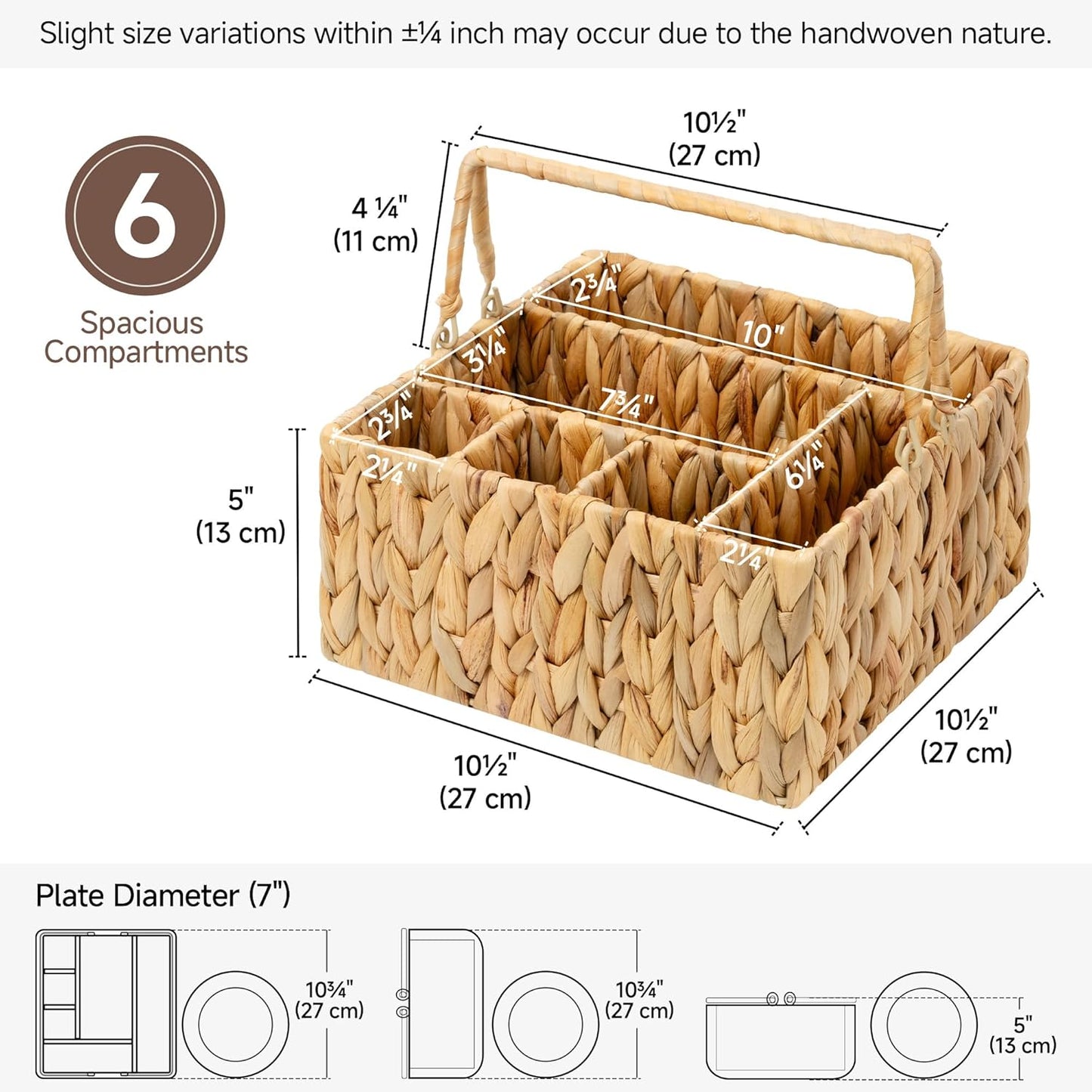 StorageWorks Wicker Silverware Organizer with Handle, Seagrass Kitchen Utensil Holder, Large Utensil Holder for Kitchen Counter, Spoon Forks Knife Cutlery Caddy, Paper Plate Dispenser for Countertop