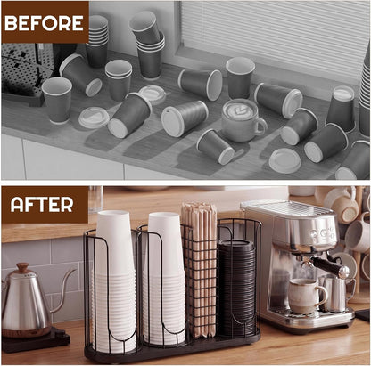 Geelin 18oz Adjustable Coffee Cup Dispenser with Wooden Base, Cup and Lid Holder, Cups Holder Organizer for Coffee Pod Straw and Lid Storage(2-compartment Single,Color 2)