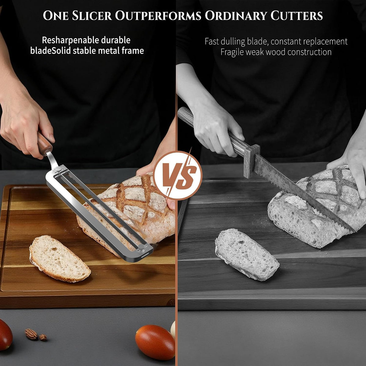Adjustable Bread Knife for Homemade, Thickness Guide, Raised Handle, Right