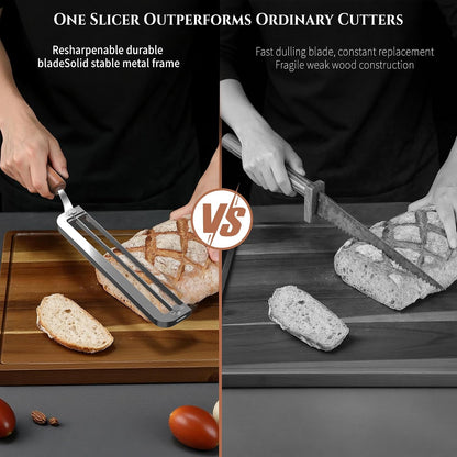 Adjustable Bread Knife for Homemade, Thickness Guide, Raised Handle, Right