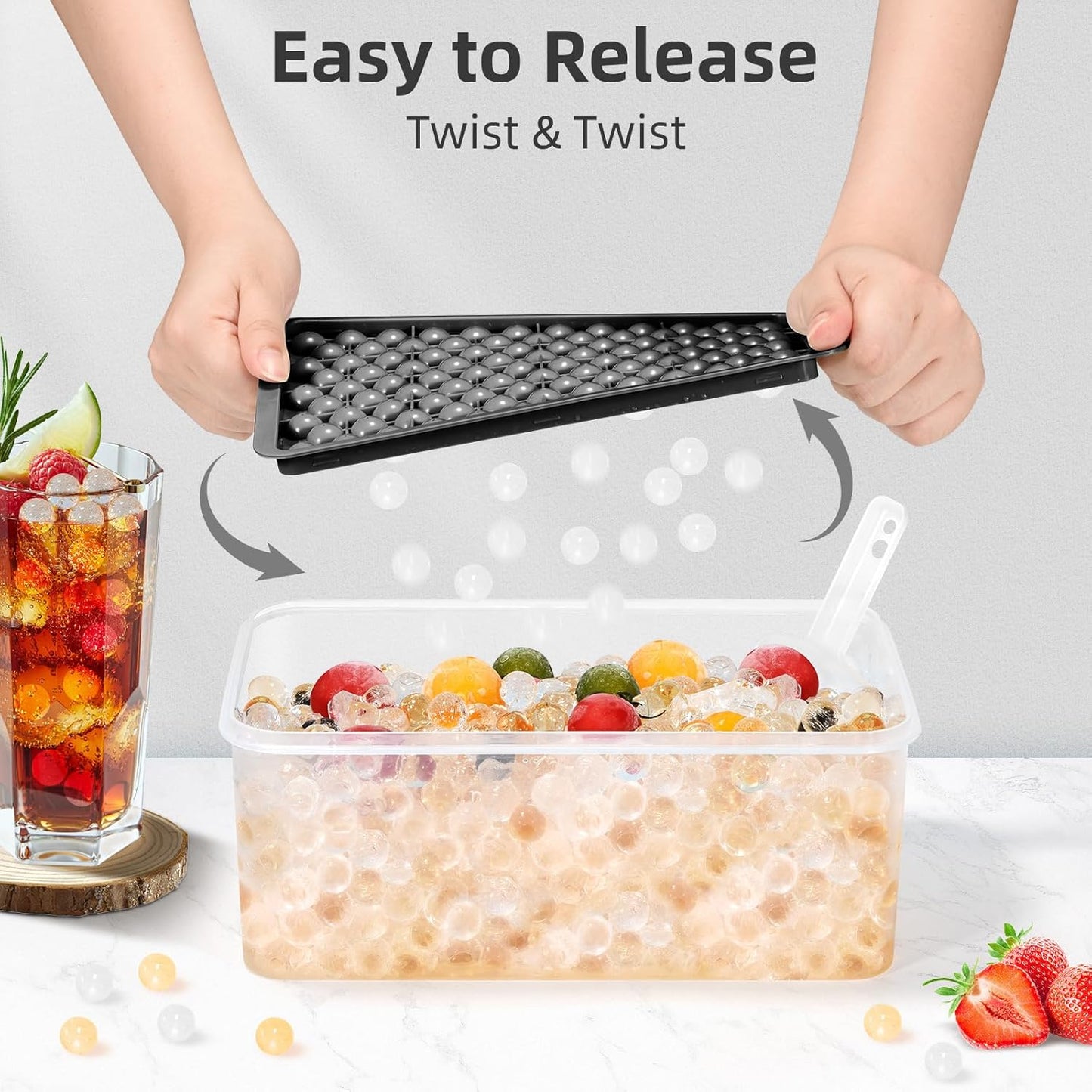 WIBIMEN Mini Ice Cube Trays, 0.55” Tiny Pebble Ice for Iced Coffee & Cocktails, Fast Chill, Easy Twist Release, Stackable with Lid & Storage Bin (2 Pack, Blue)