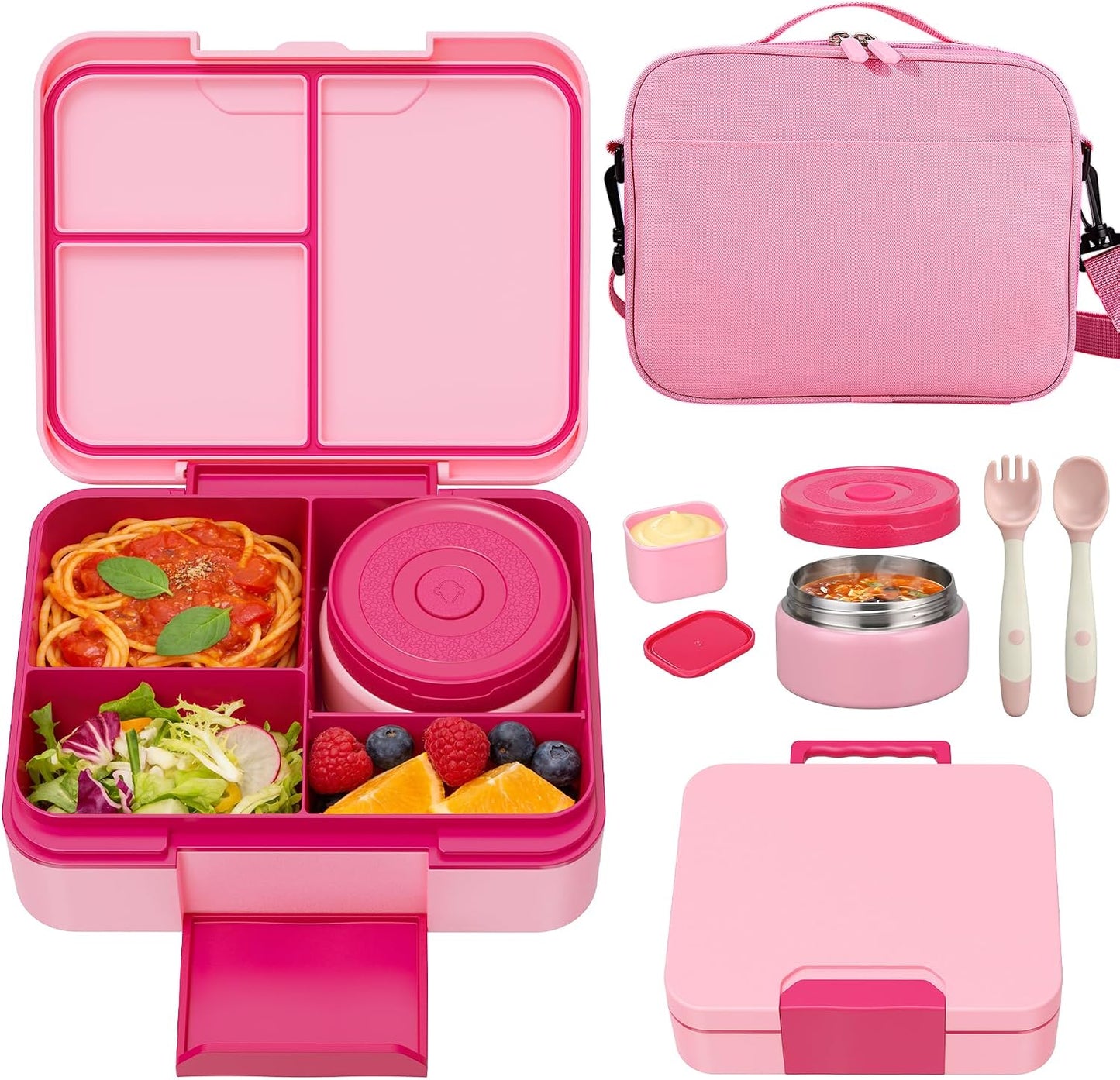Kids Bento Lunch Box Set with 9.5oz Soup Thermo, Leak-Proof Lunch Food Containers with 3 Compartment and Removable Inner Tray, Insulated Hot Food Jar with Lunch Bag for School, Office, Sea Blue