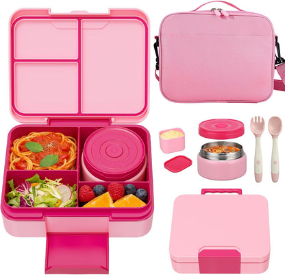 Kids Bento Lunch Box Set with 9.5oz Soup Thermo, Leak-Proof Lunch Food Containers with 3 Compartment and Removable Inner Tray, Insulated Hot Food Jar with Lunch Bag for School, Office, Sea Blue