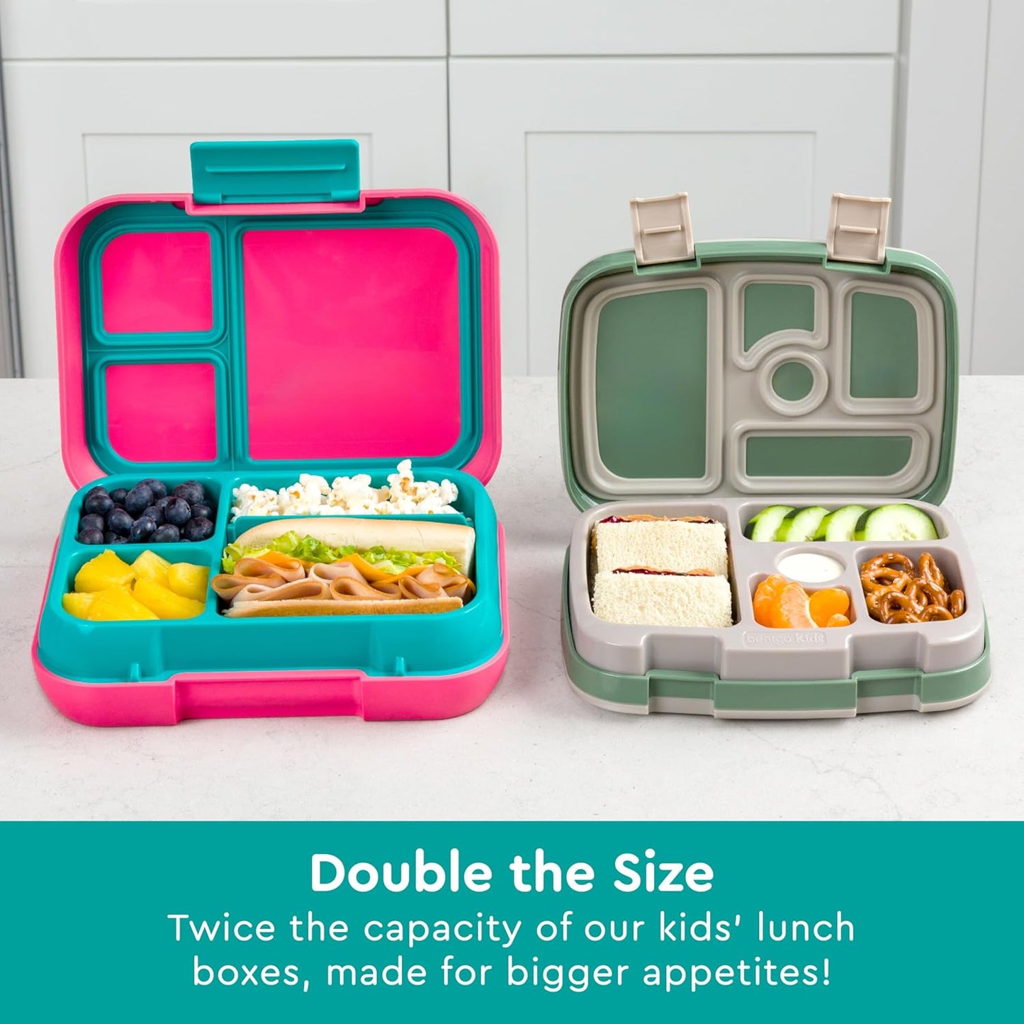 Bentgo Pop - Leak-Proof Lunch Box & Removable Divider for Ages 8+ & Teens - Lunch Container Holds 5 Cups of Food; 3-4 Compartments; Microwave/Dishwasher Safe; 2 Year Warranty (Flame Red/Turquoise)