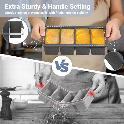 Silicone Freezer Trays with Lid for Soup, 1-Cup & 2-Cup Large Ice Cube Molds Food Storage Containers for Meal Prep, Freeze 500mL/250mL/125mL Portions – 2 Pack