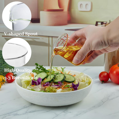 3 Piece Glass Measuring Cup Set, Includes 1/2-Cup, 1-Cup, and 2-Cup High Borosilicate Glasss Liquid Measuring Cups, Dishwasher, Freezer, Microwave, and Preheated Oven Safe, Essential Kitchen Tools