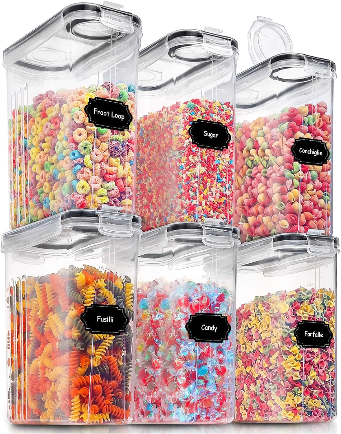 PRAKI Cereal Containers Storage Set (4L,135.2 Oz), 8PCS Airtight Food Storage Containers with Lids for Kitchen & Pantry Organizers and Storage, Cereal Dispensers with 20 labels, Measuring Cup & Marker