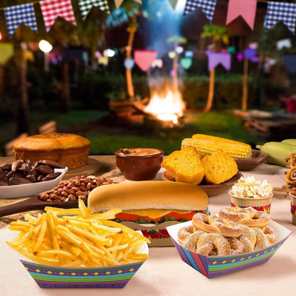 Mexican Taco Nights Food Trays - 50Pcs Taco Boat Assembled Trays Nacho Snack Fried chicken Holder Disposable Paper Plates Carnival Party Supplies Harvest Picnic Food Containers (Large)
